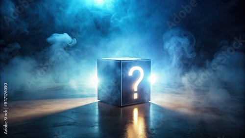 Mysterious glowing question mark box in misty setting , mystery, glow, question mark, box, mist, fog, eerie, spooky