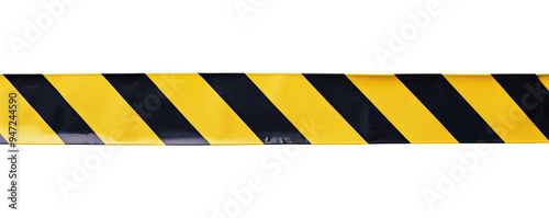 Horizontal black and yellow caution tape isolated on transparent background