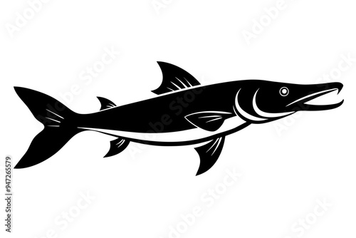 Pike fish silhouette black vector art illustration