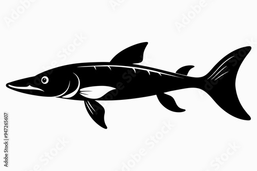 Pike fish silhouette black vector art illustration