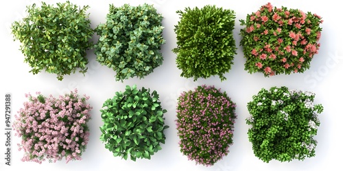 Colorful Top View of Different Flowers and Plants for Garden Design