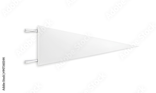 Blank white triangular pennant mock up, isolated, 3d rendering. Clear classic pennant mockup, top view. Empty flag pendant template.