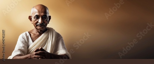 Portrait of Mahatma Gandhi in White Dhoti and Round Glasses