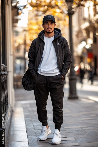 Stylish Man in Athleisure Outfit on Urban Street