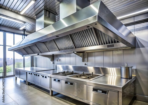 Industrial exhaust hood mounted above a sturdy steel table, providing a clean and safe working environment for fabrication and manufacturing tasks.