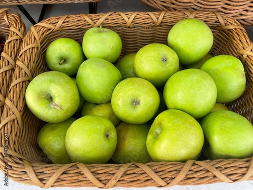 Basket of fresh green apples