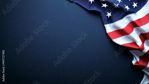 American flag on dark blue background with copy space, 2024 US presidential election, american national holiday, July 4, Veteran or memorial day patriotic banner