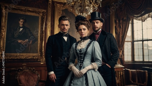 Victorian people in elegant clothes