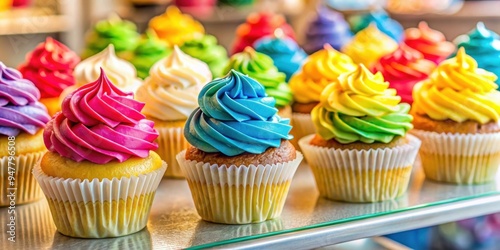 Colorful and tempting cupcakes on display at a bakery , cupcakes, dessert, sweet, bakery, treats, indulgence