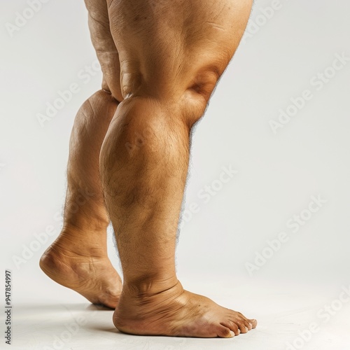 a fat swollen leg, white background