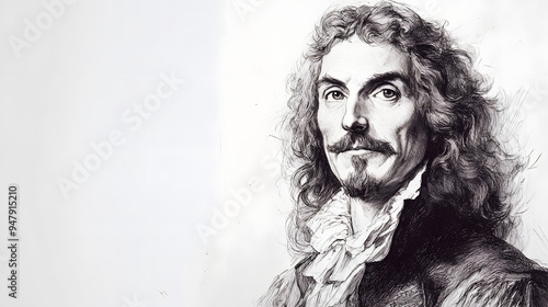 pencil sketch of Molière (Jean-Baptiste Poquelin) - French playwright famous for Tartuffe and The Misanthrope.