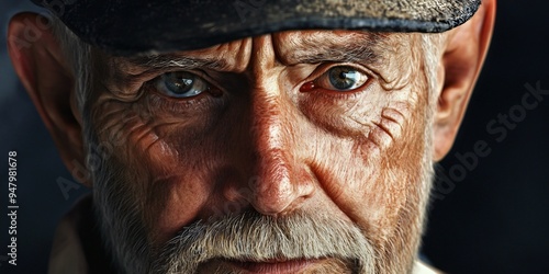 Close-up of an old sailor with a cap.