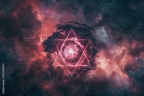 Sacred geometry symbol glowing with energy at the center of the universe