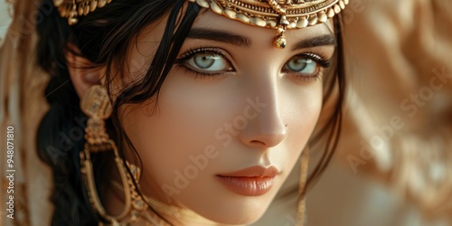 Beautiful woman in the goddess ancient sumer beauty style background, ai generated