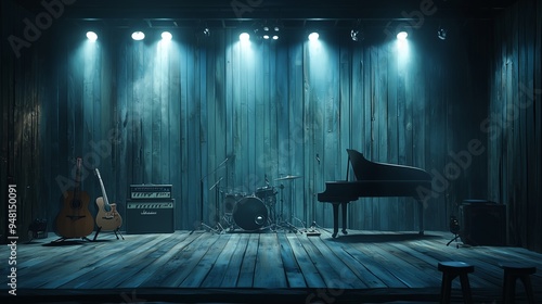 Empty stage of a small unplugged live music concert.