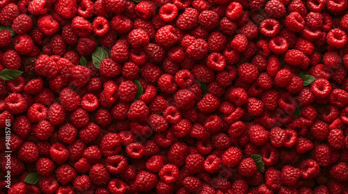 Full screen top view of fresh raspberries with delicate bumpy texture