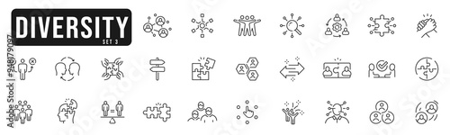 Diversity line icon pictogram set 3. Variety, equality, acceptance, difference etc. Editable stroke