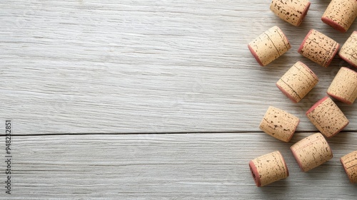 Customizable wine cork on a rustic wooden table, wine and beverage branding