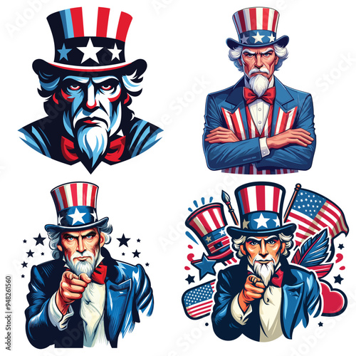 Stern looking Uncle Sam, vector illustration, patriotic background, perfect for Independence Day