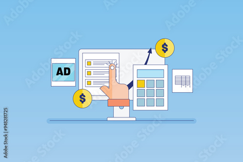 Cost Per click concept, CPC, paid advertising cost, Ad network, Vector illustration background.