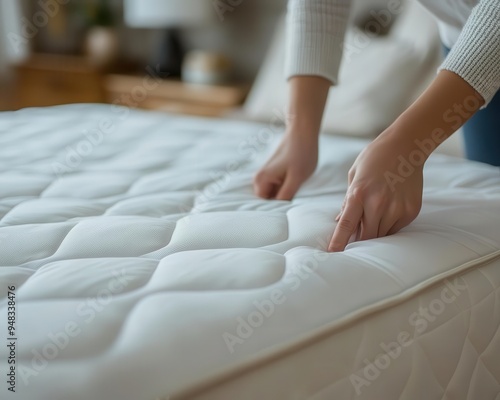 Mattress protector with a cover being placed on a bed