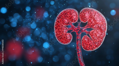 Human kidney, nephron structure close-up, 3D illustration