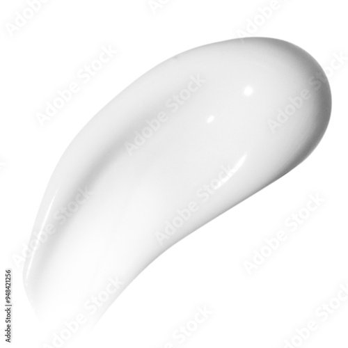 A drop of liquid smeared white cream with no background.