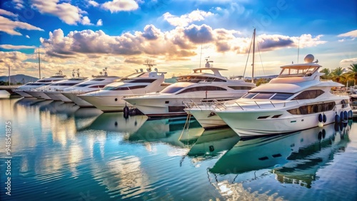 Luxury yachts at a marina for a boat show , luxury, yachts, marina, boats, water, nautical, event, showcase, harbor