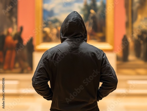 Art theft: Masked thief stands in front of museum's priceless painting