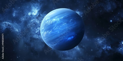 Take a journey to explore the breathtaking beauty of Neptune, the distant blue planet located within our vast solar system, set against the endless backdrop of a mesmerizing starry universe