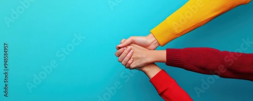 Hands joined together, representing human rights, integration, and harmony, flat design illustration