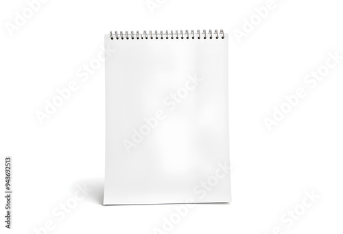 Blank white calendar mock up front view, isolated, 3d rendering. Empty almanac a3 mockup with metal spirals. Clear wall mounted menology template. Portrait vertical calendar.