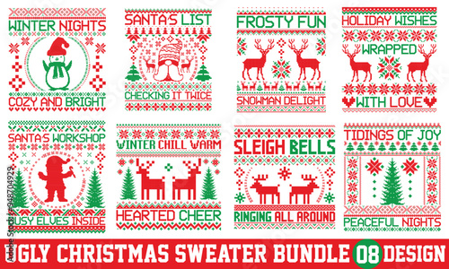 Ugly Christmas Sweater T-shirt Design, EPS, SVG Files for Cutting Machines, Great for Bags, Cups, Cards, EPS 10 Available