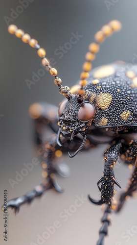 A detailed view of a beetle's exoskeleton reveals its tough and shiny texture under macro photography.