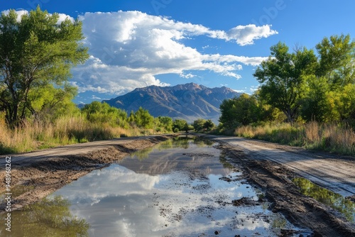 West Jordan Utah. Road Trip Through Utah's Mountain Landscape Under a Clear Blue Sky