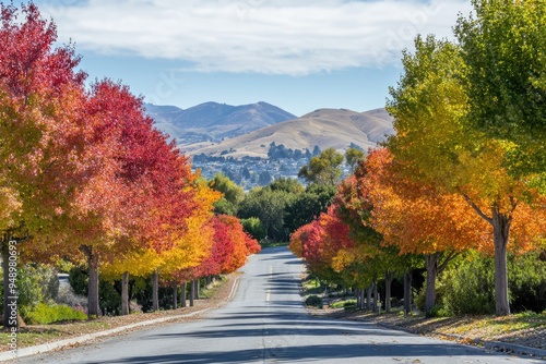 Colorful Autumn Trees in Danville, CA with Mt. Diablo in the Background