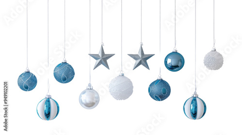 Christmas blue silver decorations balls New Year isolated on white background