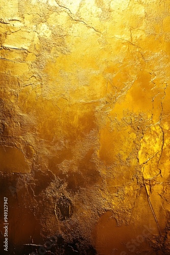 Close-up of a textured golden surface, capturing the intricate details and shimmering quality of the gold.