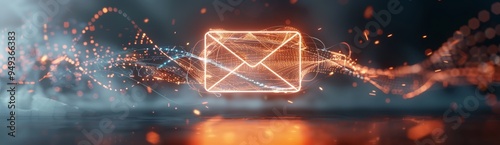 A glowing envelope is surrounded by a fiery explosion by AI generated image