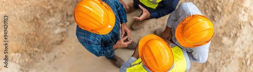 Diverse team of construction workers and engineers brainstorming at a site, combining hands-on experience with technical expertise for innovative solutions