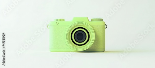 Pastel-toned lime green camera in a minimalist 3D setting on white.