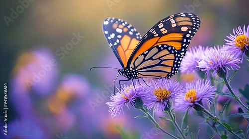 Monarch Butterfly on Purple Flowers