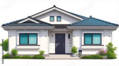 A crisp and detailed 2D house illustration with a transparent background, featuring clearly defined lines, windows, a door, and a roof. The modern, clean style ensures versatility for various design p