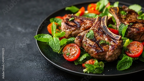 lamb chops with mint and summer salad a ketogenic diet meal : Generative AI