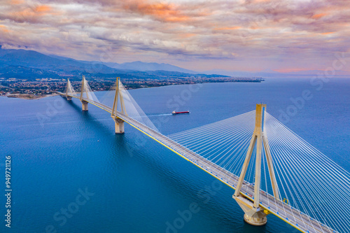 The Rio-Antirrio Bridge, officially the Charilaos Trikoupis Bridge, longest multi-span cable-stayed bridges and longest of the fully suspended type, Greece