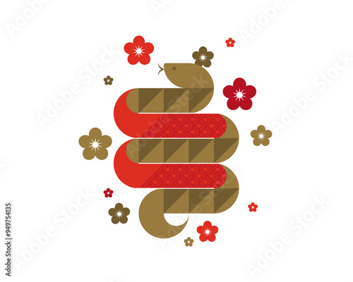 Isoated snake geometrical illustration, chinese New 2025 Year symbol