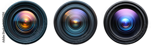 Camera lens in different angles set isolated on transparent background