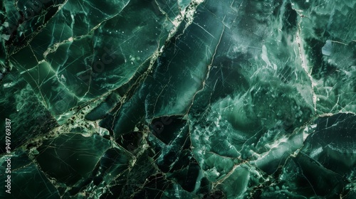 Close-up of emerald green marble surface showcases the intricate patterns and rich textures of the stone, highlighting elegance and natural beauty.