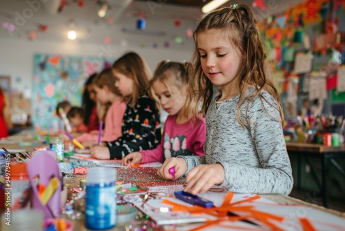 Children's Christmas Craft Workshop Filled with Glitter and Holiday Decorations Creation