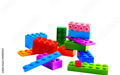 Kids' Construction Set: Border of Assorted Blocks Arranged on a White Surface. blocks.